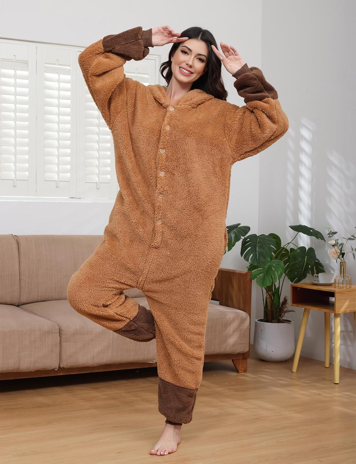 LATH.PIN Animal Onesie Pajamas for Adults Unisex One Piece Halloween Cosplay Costume Sleepwear for Women and Men - Image 7
