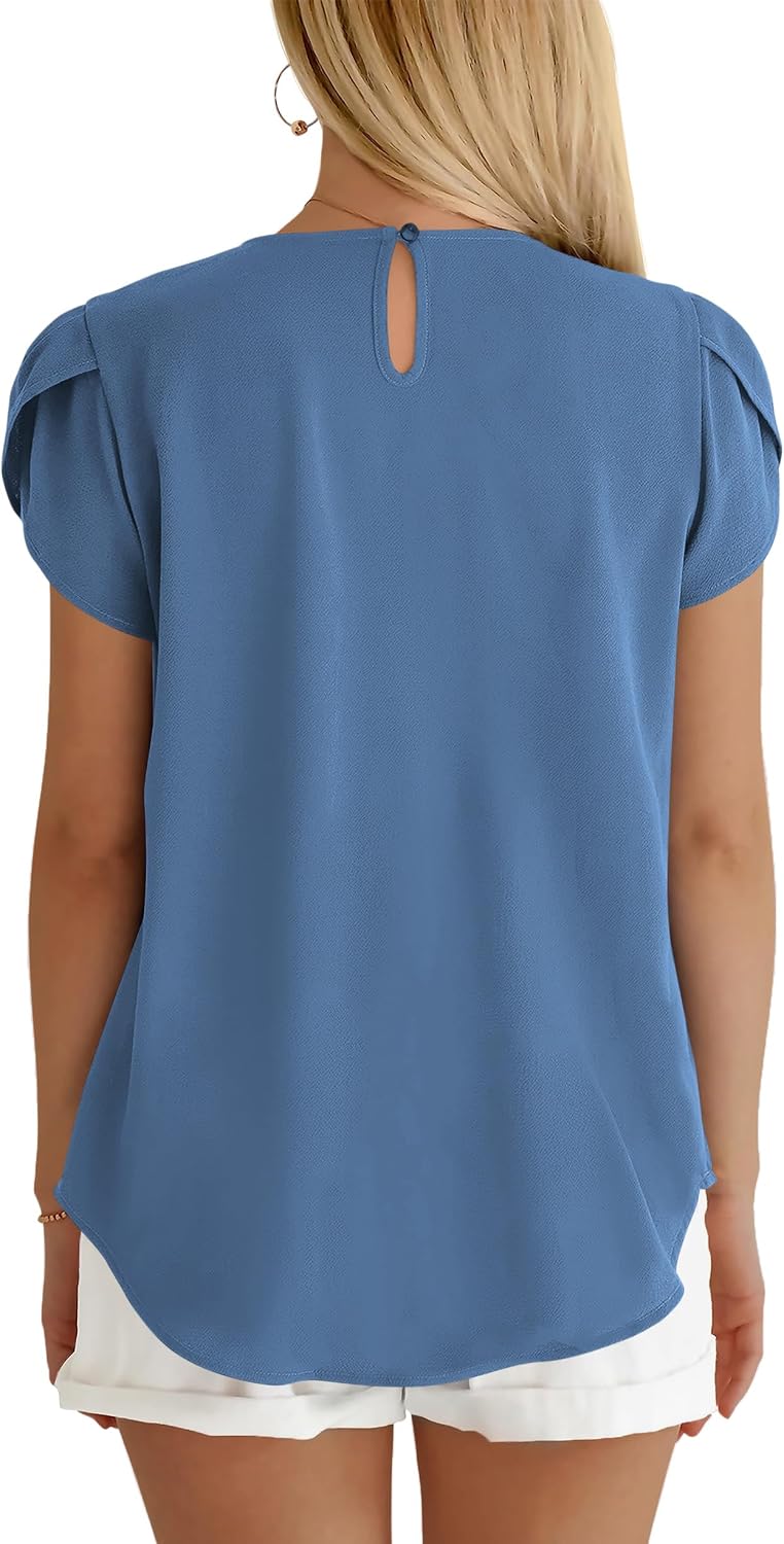 PRETTYGARDEN Women Summer Petal Sleeve Pleated T-Shirts image 5