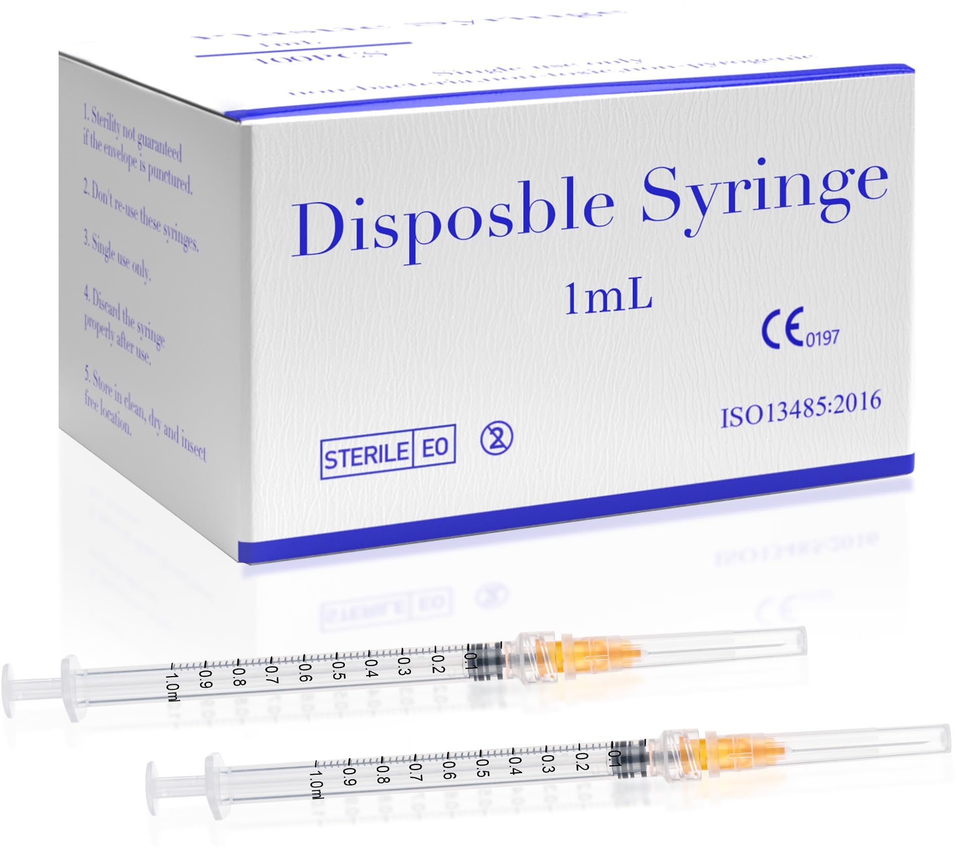 Photo 1 of 100 Pack 1mL/cc 25Ga 1 Inch Disposable Luer Lock Lab Syringes, Individually Sealed Packed