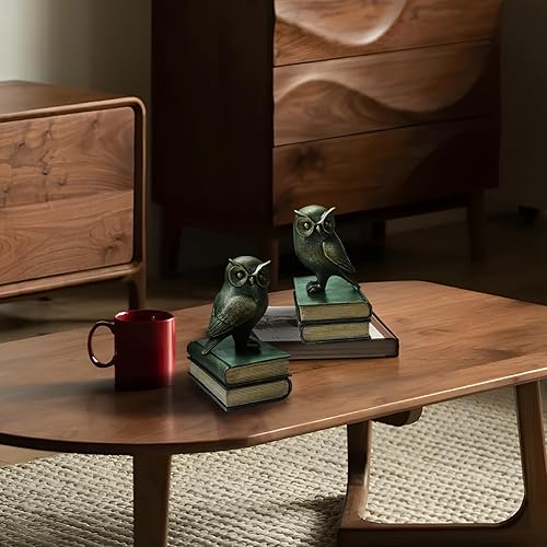 Miniatura 5 de Dosker Sujetalibros decorativos de búho de bronce retro, bonitos soportes para libros de animales para habitaciones de niños, oficinas y dormitorios