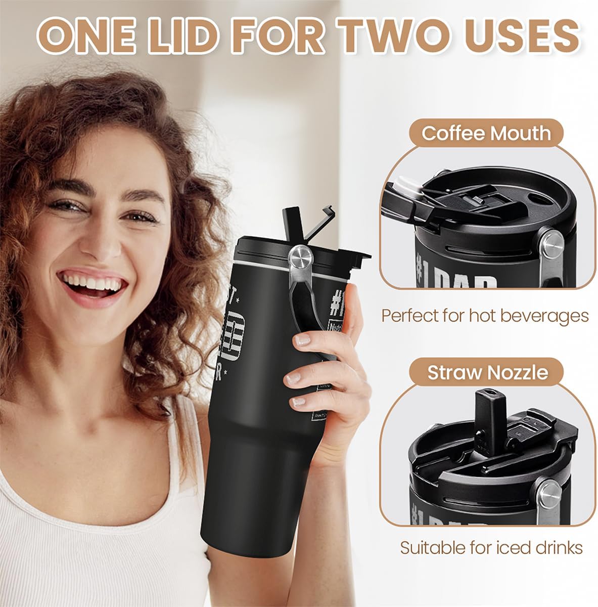 Best Dad Ever Tumbler 30oz with Carry Handle, Stainless Steel Insulated Tumblers Travel Cup with Flip Straw Lid, Gifts for Dad from Daughter Son, Dads Gift for Birthday Christmas Fathers Day - Image 3