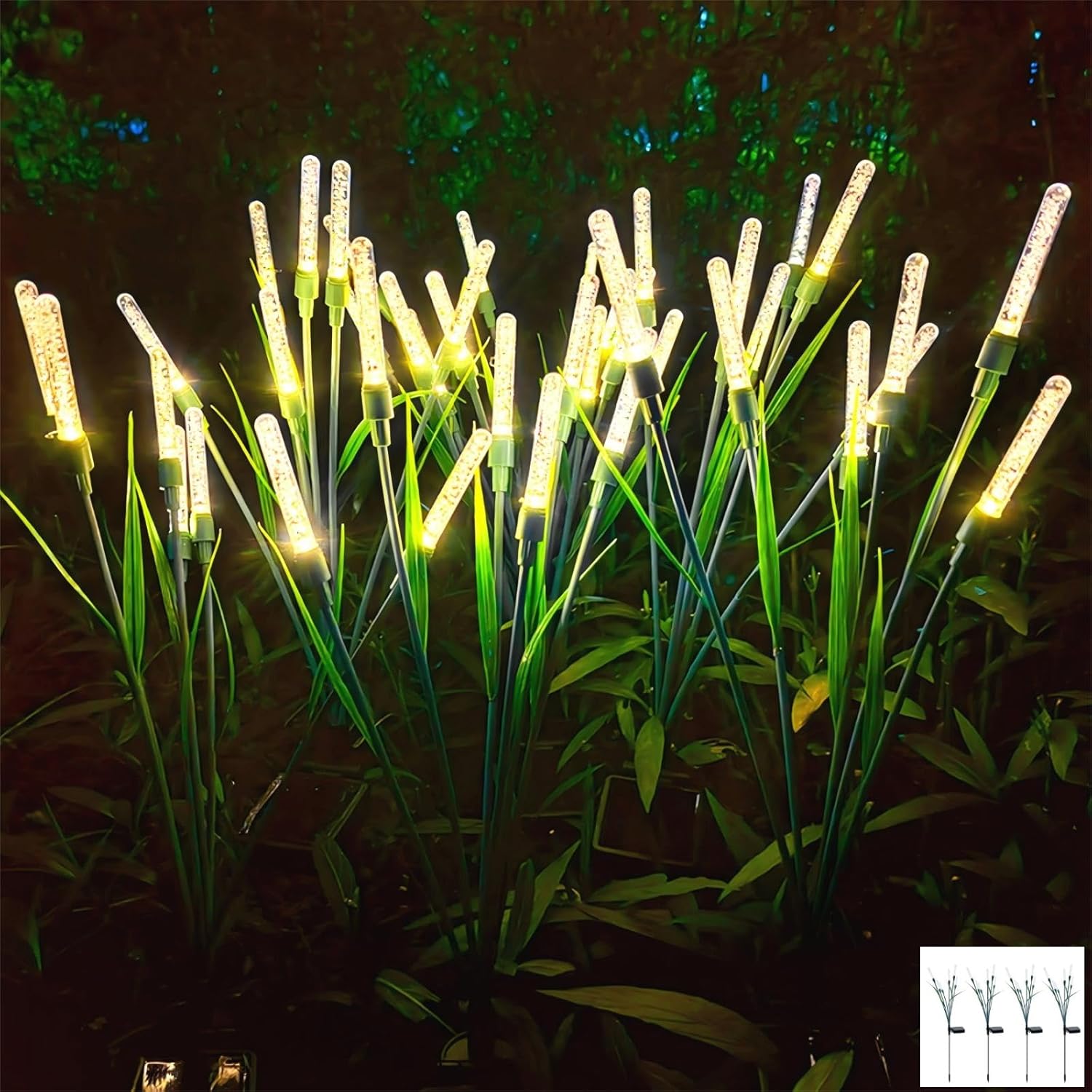4 Packs Solar Lights Outdoor Swaying Firefly Waterproof 30 inch Reeds 24 LEDs for Garden Patio Yard Pathway Walkway Wedding Party Christmas new Year Landscape Lighting (Warm White)