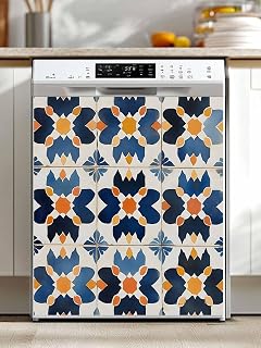 Blue Geometric Dishwasher Magnet Cover, Simple Colorful Block Abstract Pattern Refrigerator Magnets Covers for The Front Door, Dishwasher Panel Fridge Decal Cover for Home Appliance Decor 23''x26''