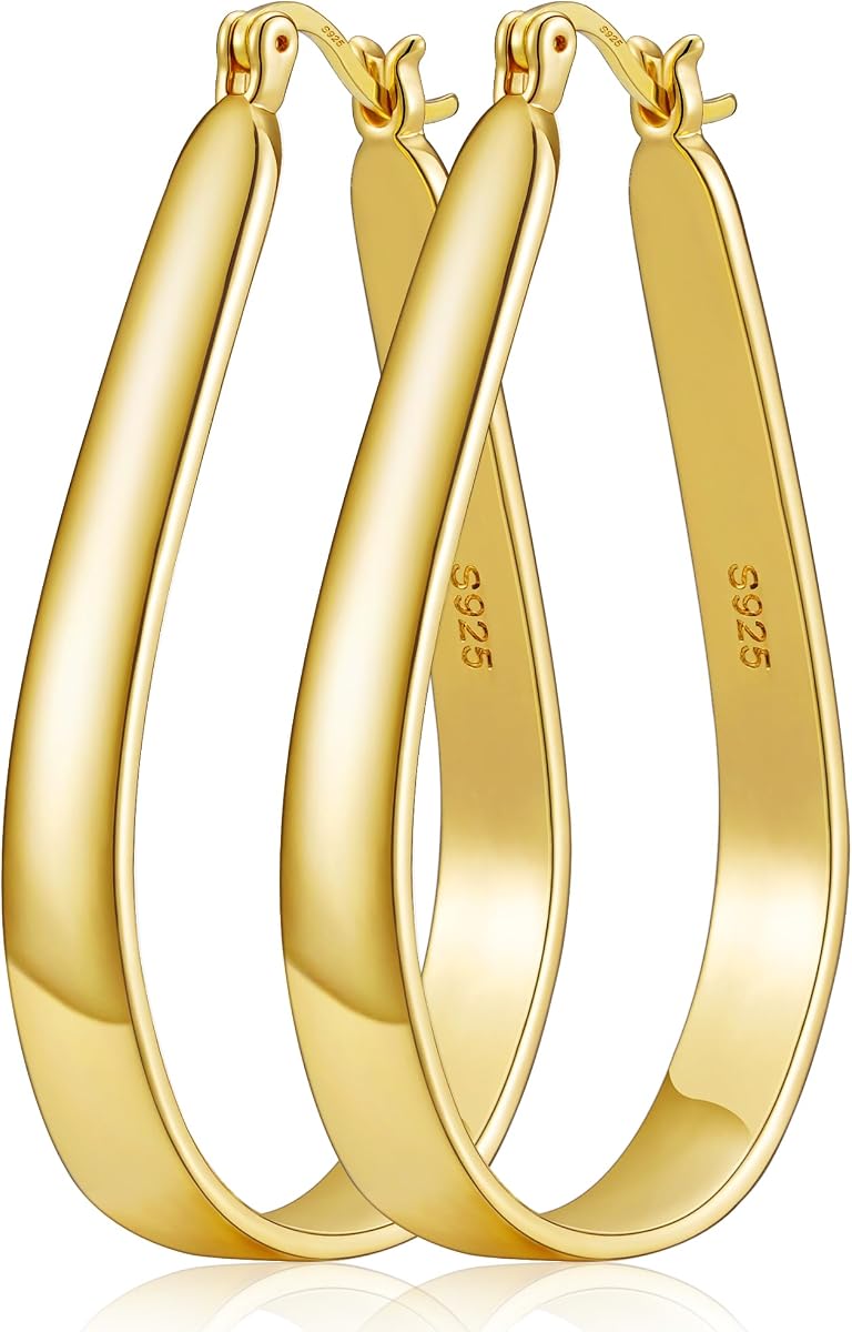Sterling Silver Hoop Earrings for Women Large Oval Hoop Earrings Lightweight Big Gold Hoops Earrings Hypoallergenic 14K Gold Plated Hoops Earrings Non Tarnish Jewelry Gifts 20/30/40mm