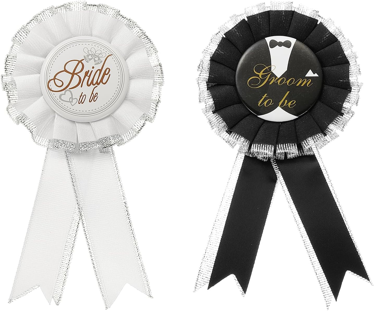 PATIKIL Bride and Groom to Be Pins, 2 Pcs Bridal Wedding Tinplate Badge Pin for Bridal Bachelorette Shower Engagement Party Decorations Supplies, White/Black