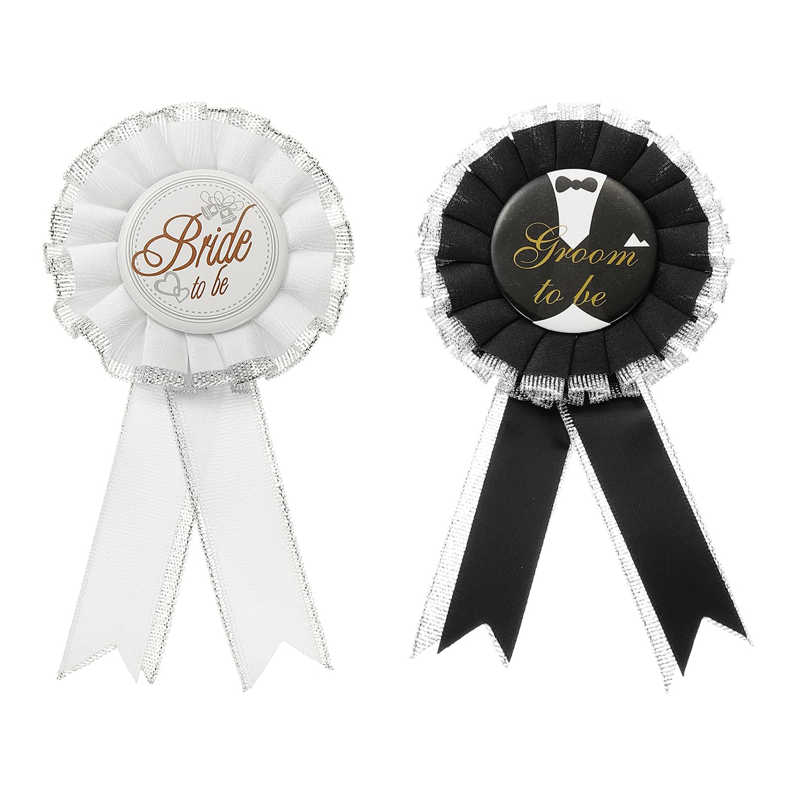 PATIKIL Bride and Groom to Be Pins, 2 Pcs Bridal Wedding Tinplate Badge Pin for Bridal Bachelorette Shower Engagement Party Decorations Supplies, White/Black