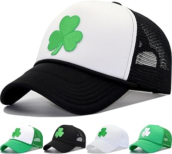St Patricks Day Green Shamrock Trucker Hat, Ireland Irish Men Women Clover Baseball Cap, Gifts for Dad Mom Grandpa Grandma