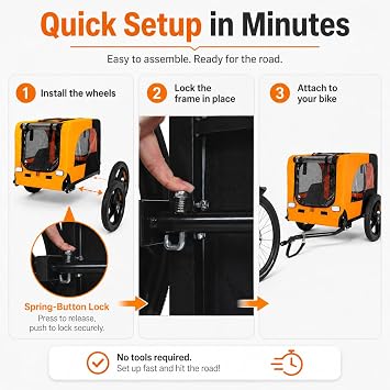 Sepnine Dog Bike Trailer, 2-in-1 Bike Trailer Compatible, Heavy Duty Dog Wagon, Bike Basket for Dogs, Non-Slip Floor, Internal Leash