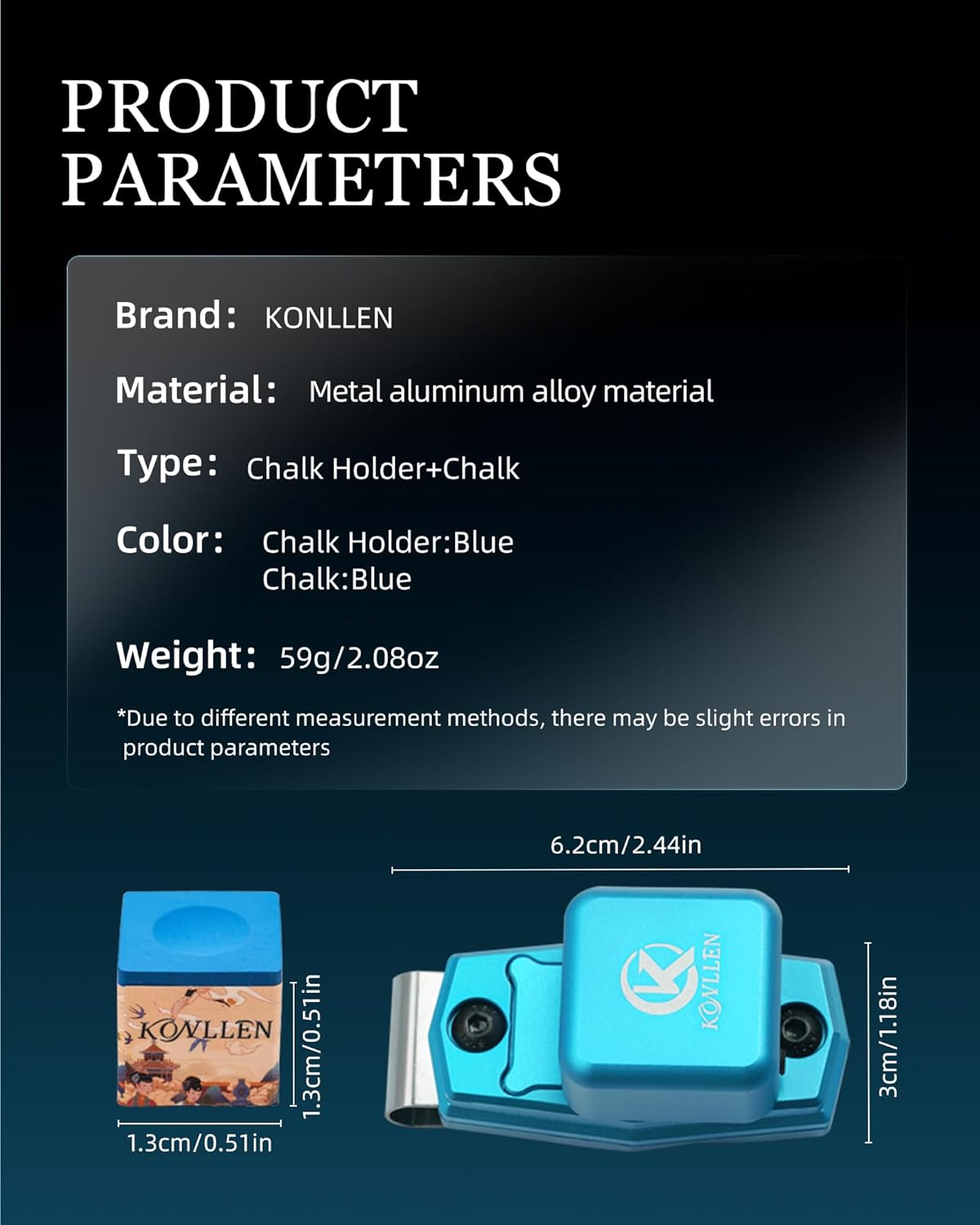 KONLLEN Pool Chalk Holder Magnetic, Portable Metal Billiards Chalk Holder for Pool Cue Tips, Snooker & Billiard Accessories