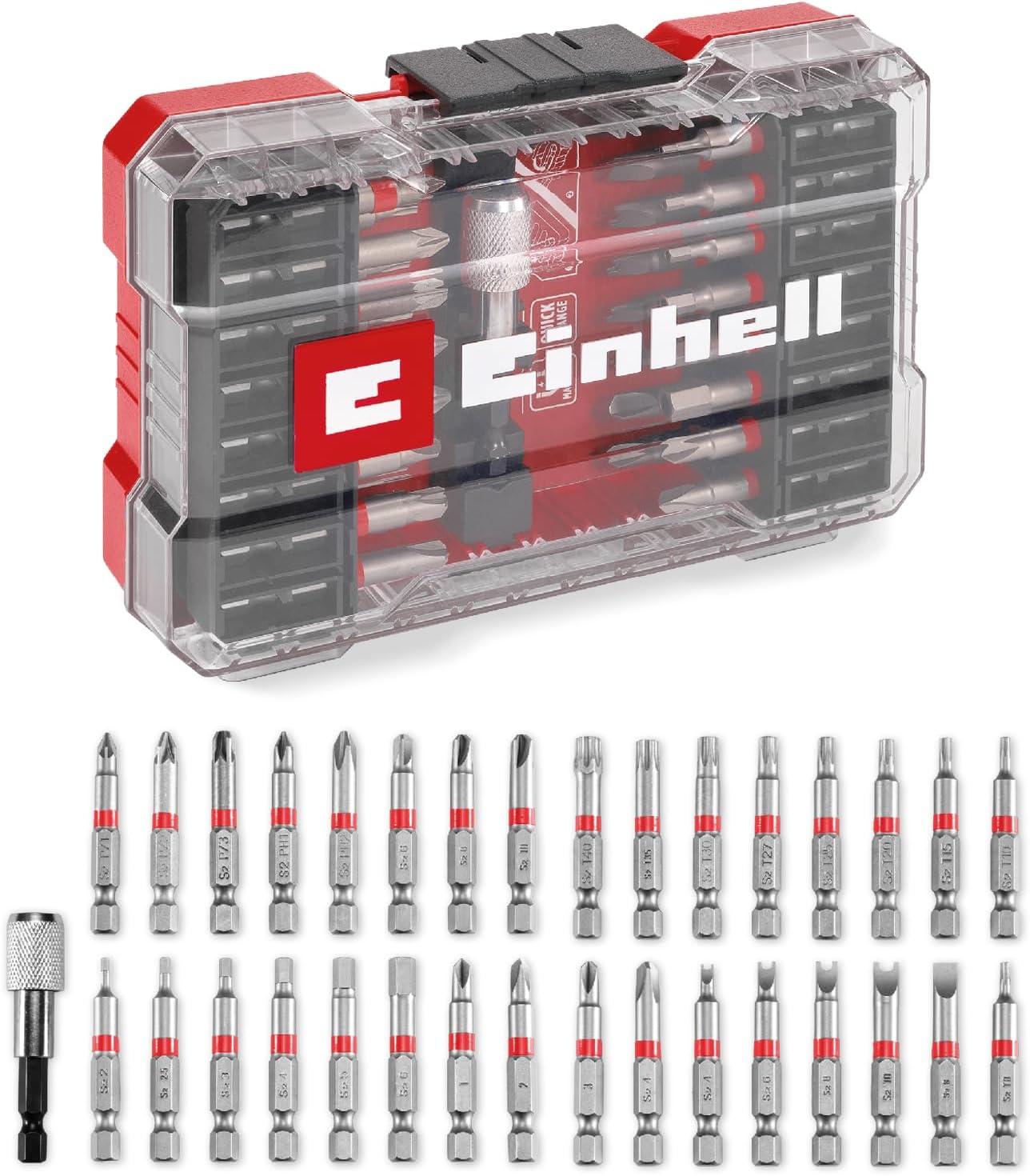 Orijinal Einhell M-CASE 33 Parça Uç Seti (S2 çelikten yapılmış 50 mm uçlara sahip akülü vidalamalar ve elektrikli matkaplar için,hızlı değiştirilebilir uç tutucu, saklama kutusu) - 49118903