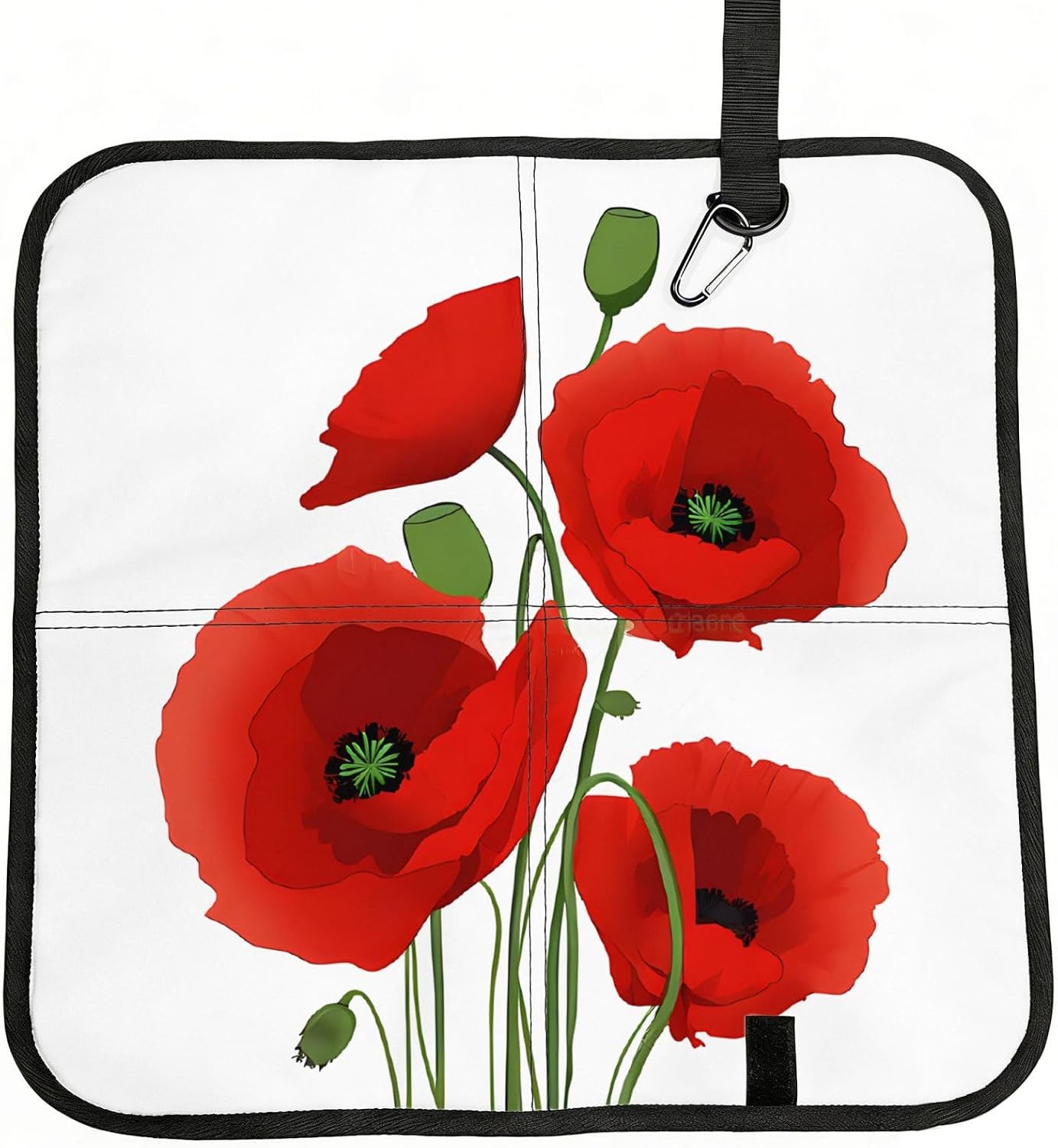 (Poppy Flowers) Sitting Pad Foldable Seat Cushion Lightweight Camping Seat Mat with Hook for Outdoor Hiking Picnic Camping