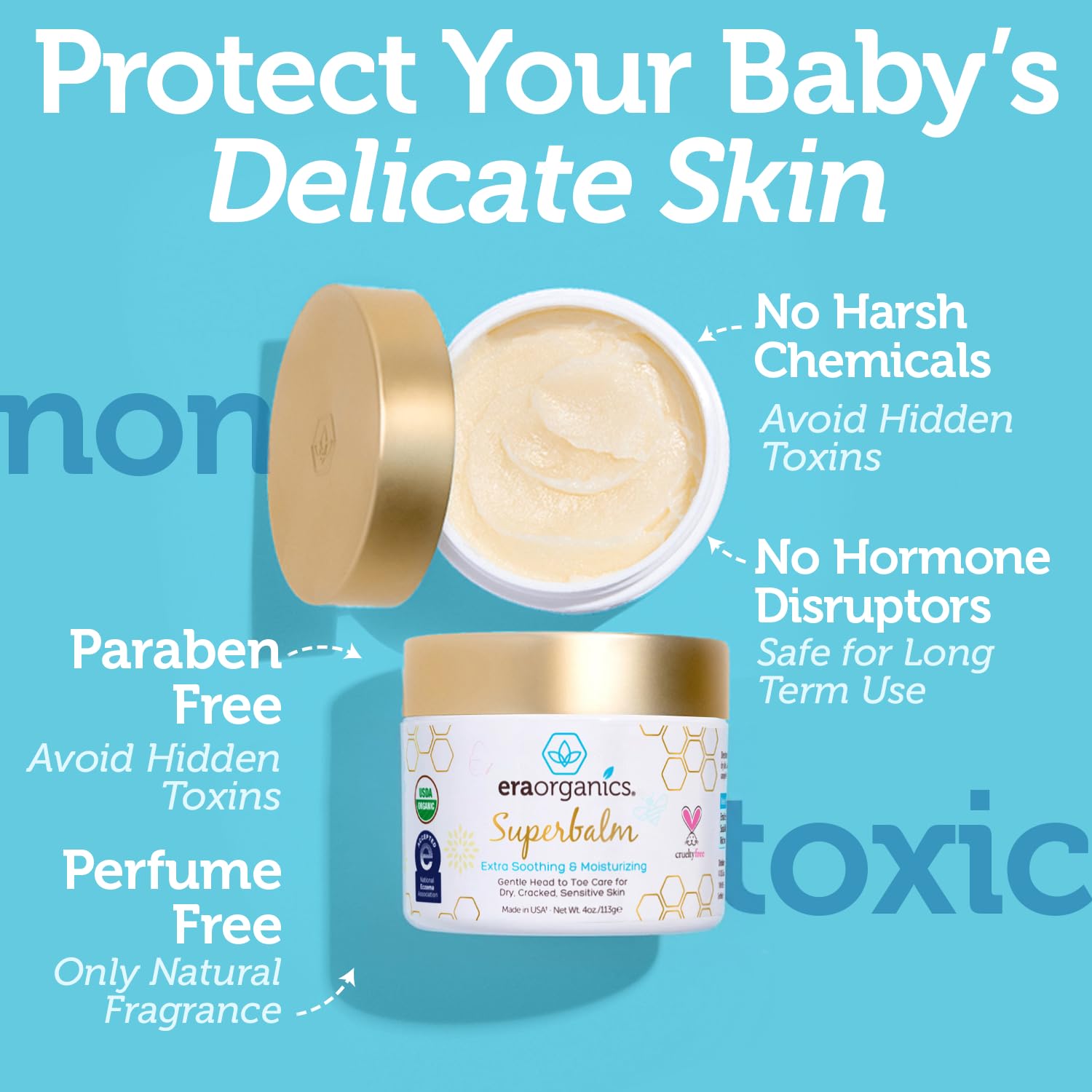 Era Organics Healing Ointment for Babies - USDA Certified Organic Natural Moisturizer Gentle on Sensitive Skin Prone To Baby Eczema, Cradle Cap (Infant Seborrheic Dermatitis), Rashes, Hives - 4oz