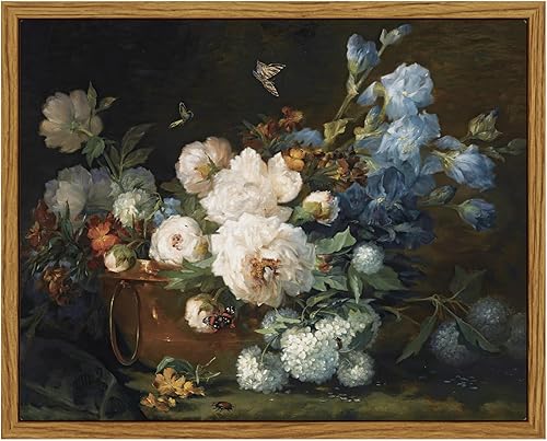 ARPEOTCY Lienzo enmarcado vintage para pared, diseño de peonías de hortensias para baño, impresiones florales retro, decoración de pared para