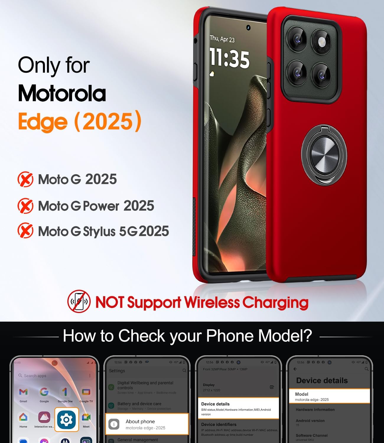 JAME for Motorola Edge 2025 Case with Ring Stand Slim Shockproof Phone Case image 2