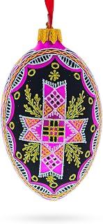 Cross Ukrainian Glass Egg Ornament 4 Inches