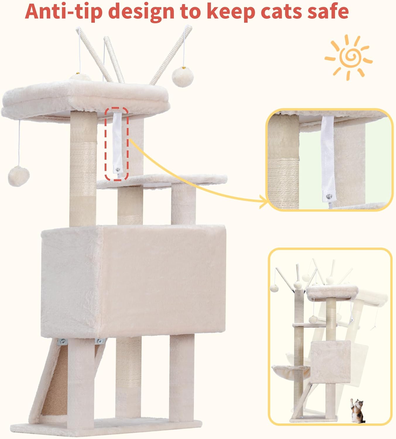 Hey- Cat Tree Tower, Scratching Posts with Removable Toys, Cozy
