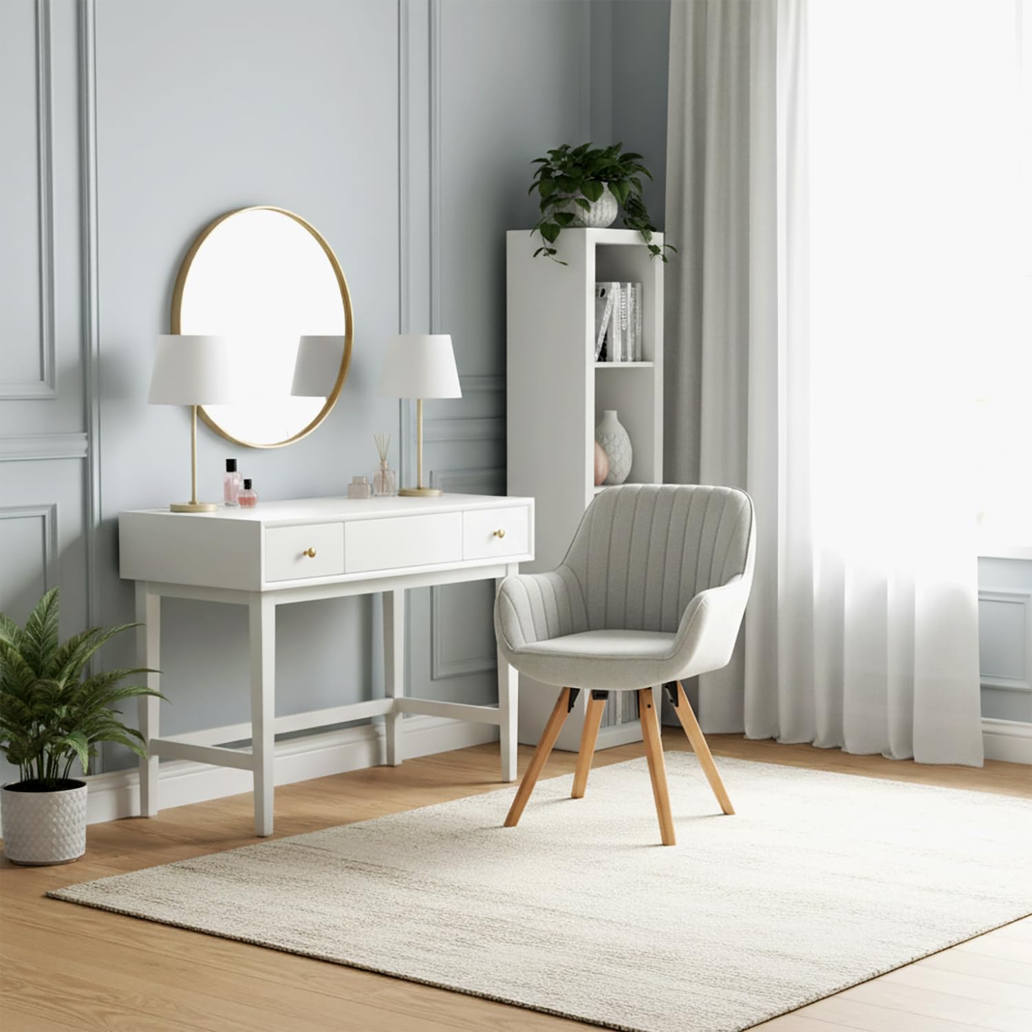 Silla de maquillaje cómoda para evitar dolores de espalda en tu tocador giratorio