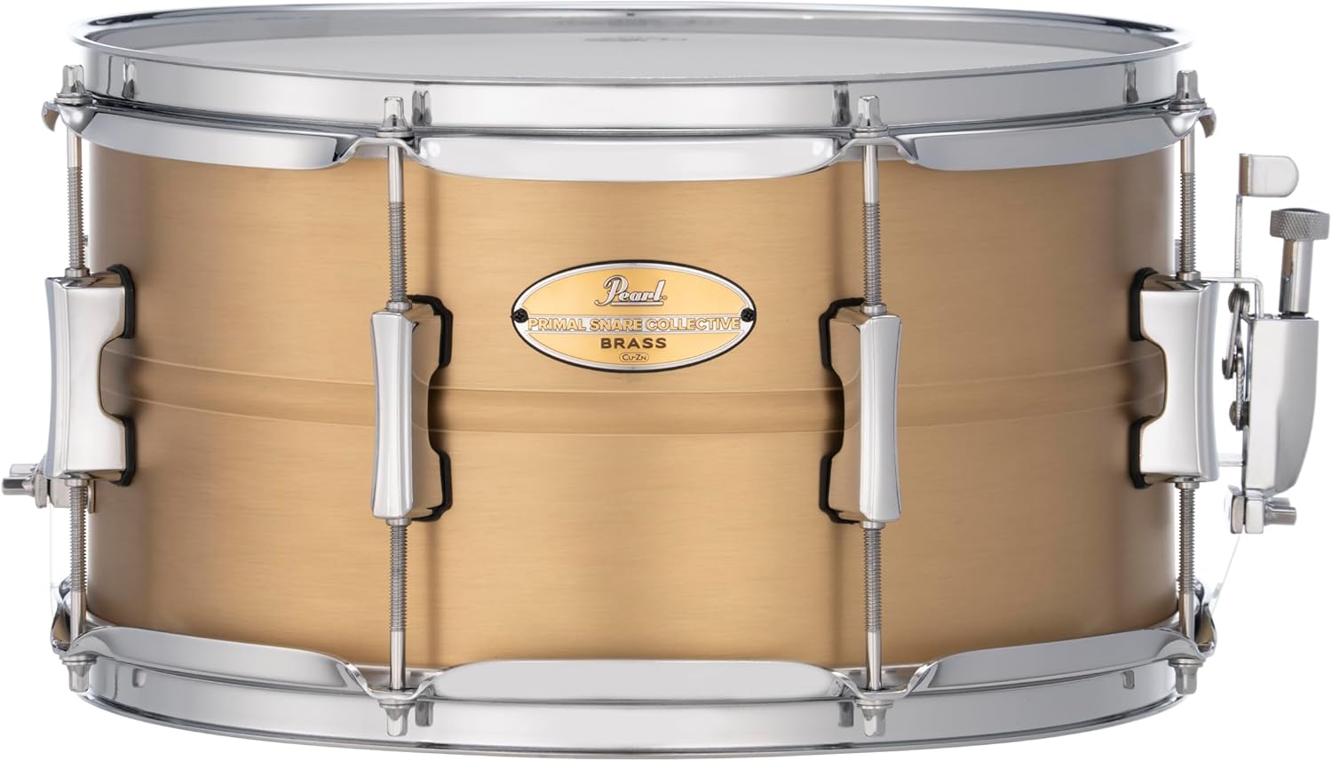 Pearl Primal Snare Collective 14"x8" Steel Snare Drum with Beaded 1mm Shell, Polished Chrome Finish, 2.3mm Triple-Flanged Hoops, Dual Tension lugs, and deluxe strainer.