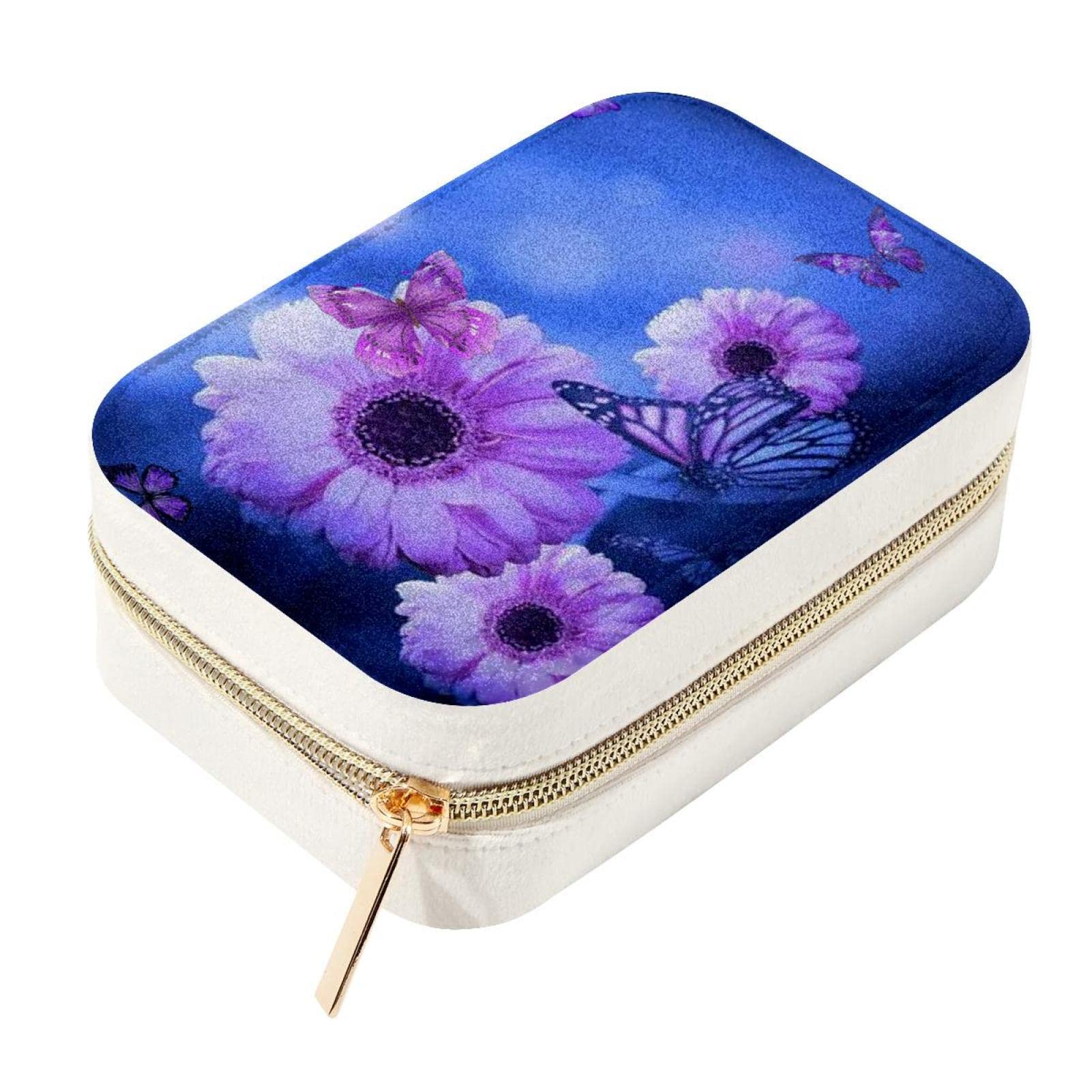 Caja organizadora de joyas de mariposa para collares y pulseras de viaje con cremallera