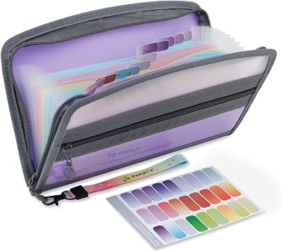NAFY Small Accordian File Organizer, A5 Check Size 13 Pockets Coupon Receipt Holder Organizer with Zipper, 11X7 Inches Accordion Expanding Folder Wallet for Coupon, Receipt, Bills, Cash(Lilac)