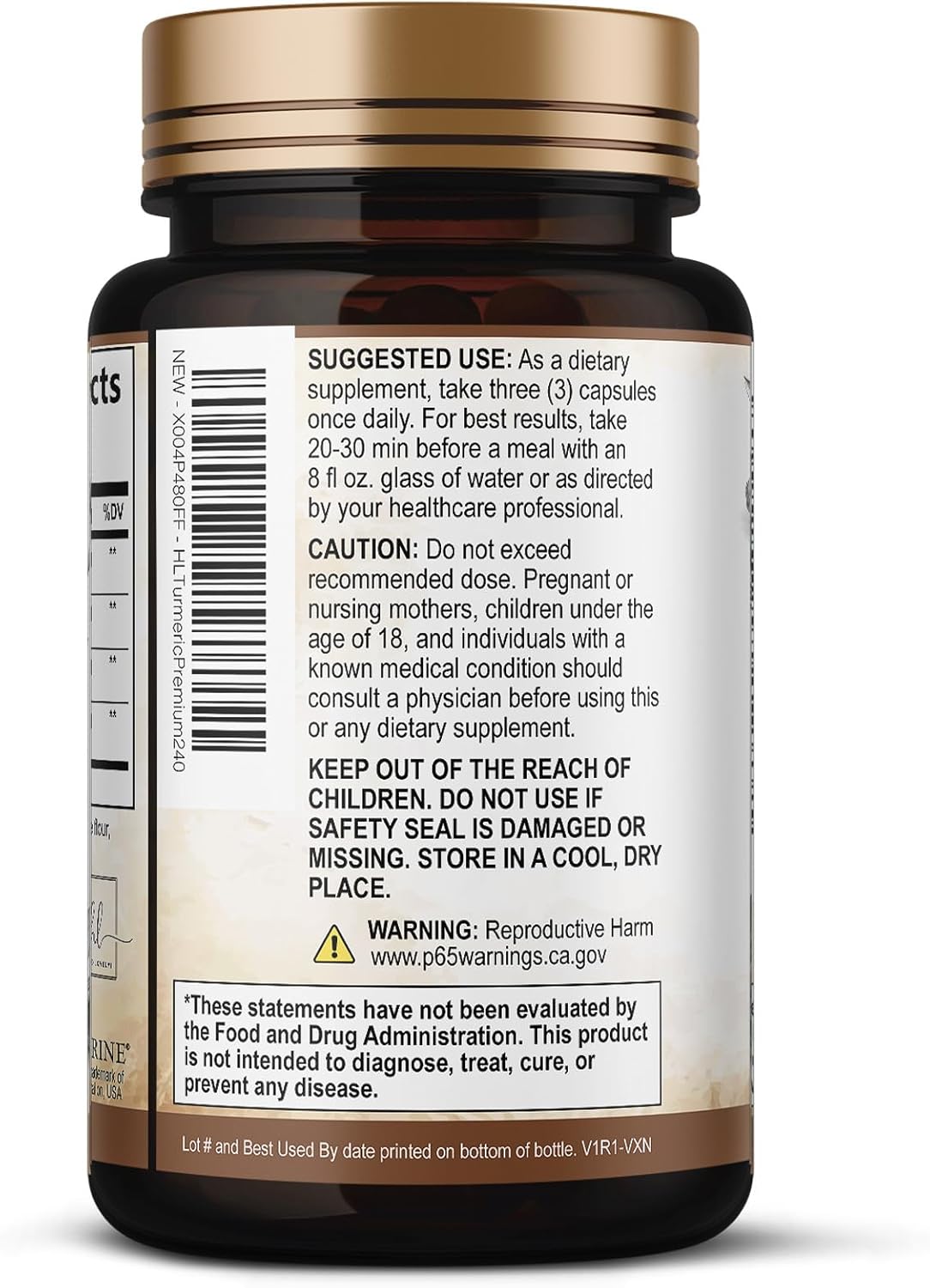 Turmeric Curcumin Supplement with 95% Curcuminoids, Organic Turmeric & Ginger 1750mg, BioPerine Black Pepper for Best Absorption, Nature's Vegan Joint Support, Non-GMO, Bottled in USA - 240 Capsules