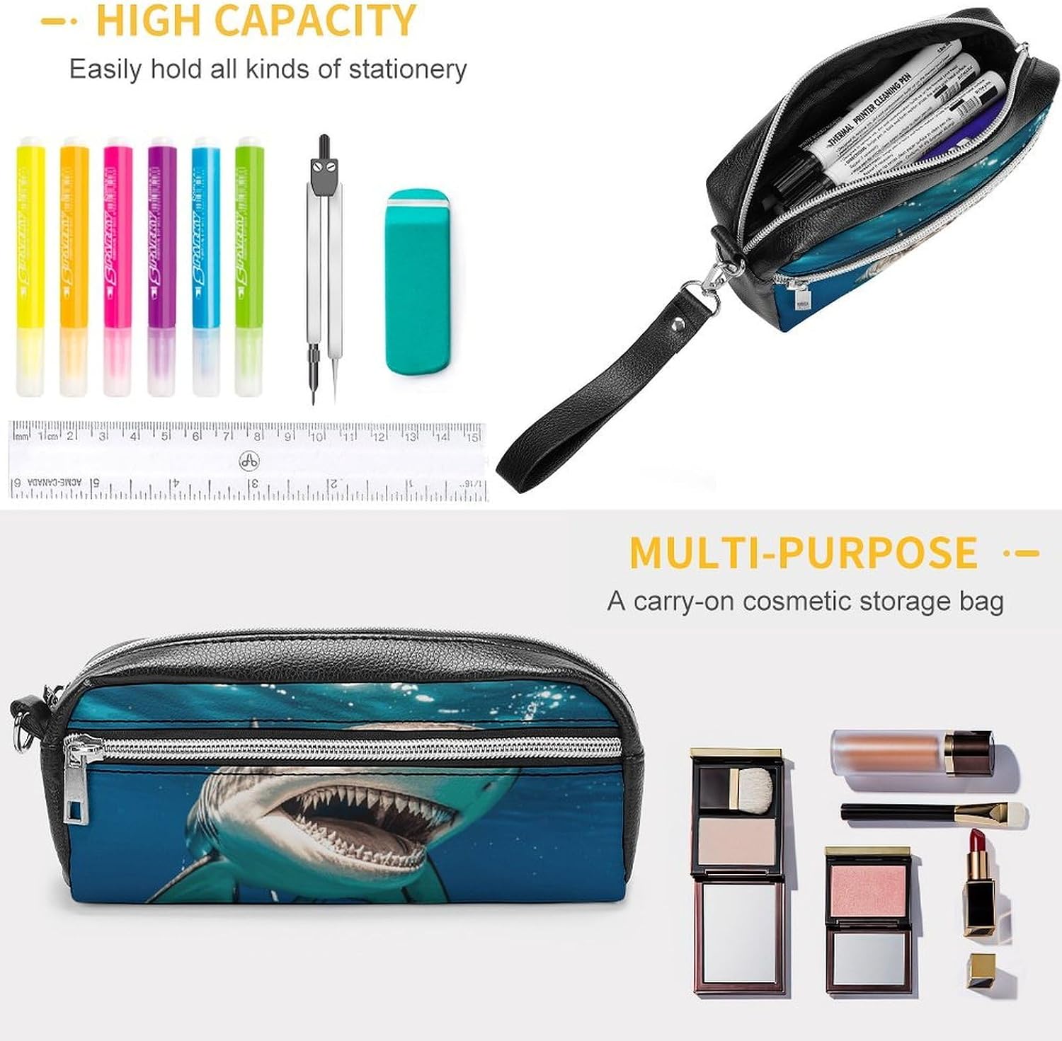 Makeup Bag for Women Travel Toiletry Pouch Portable Pencil Case with Zipper image 3