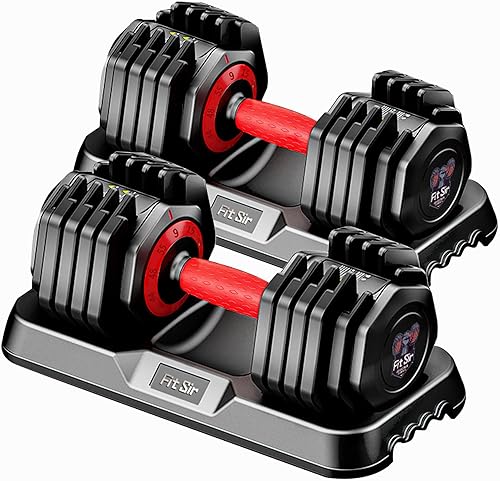 Juego de mancuernas ajustables de 255590 libras, mancuernas 10 en 1 con mango de textura antideslizante, ajuste de velocidad de 1 segundo, gimnasio