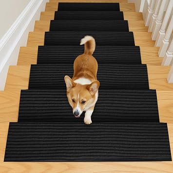15 PCS Self-Adhesive Stair Treads for Carpet Steps - Non-Slip Stair Mats, Fabric Reusable Anti-Slip Stair Pads for Home Pets & Elders (Black, 60x23cm)