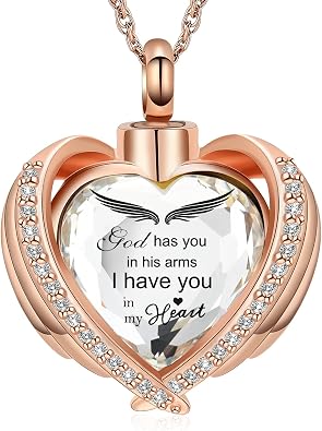 shajwo Cremation Jewelry Angel Wing Heart Urn Ashes Necklace for Women Men Birthstone Loved One Memorial Pendant