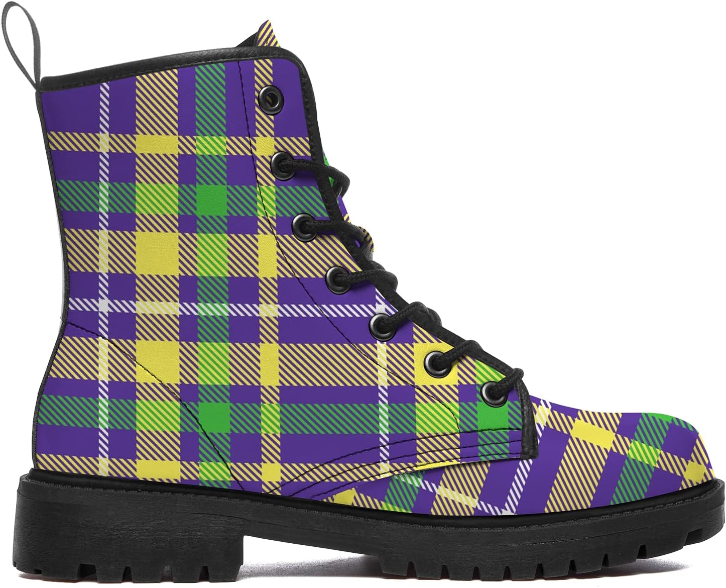 Tartan Plaid Boots Women Men Combat Boots PU Leather Lace-up Ankle Booties Gifts for Friends