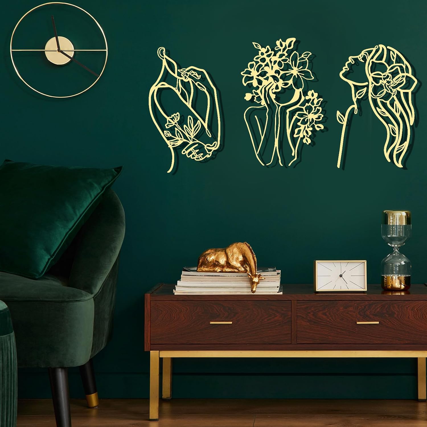Photect 3 Pcs Metal Wall Art Decor Minimalist Abstract Woman Wall Art Metal Modern Line Drawing Decor Female Single Line Home Hanging for Bedroom Bathroom Living Room Housewarming(Romantic,Gold)