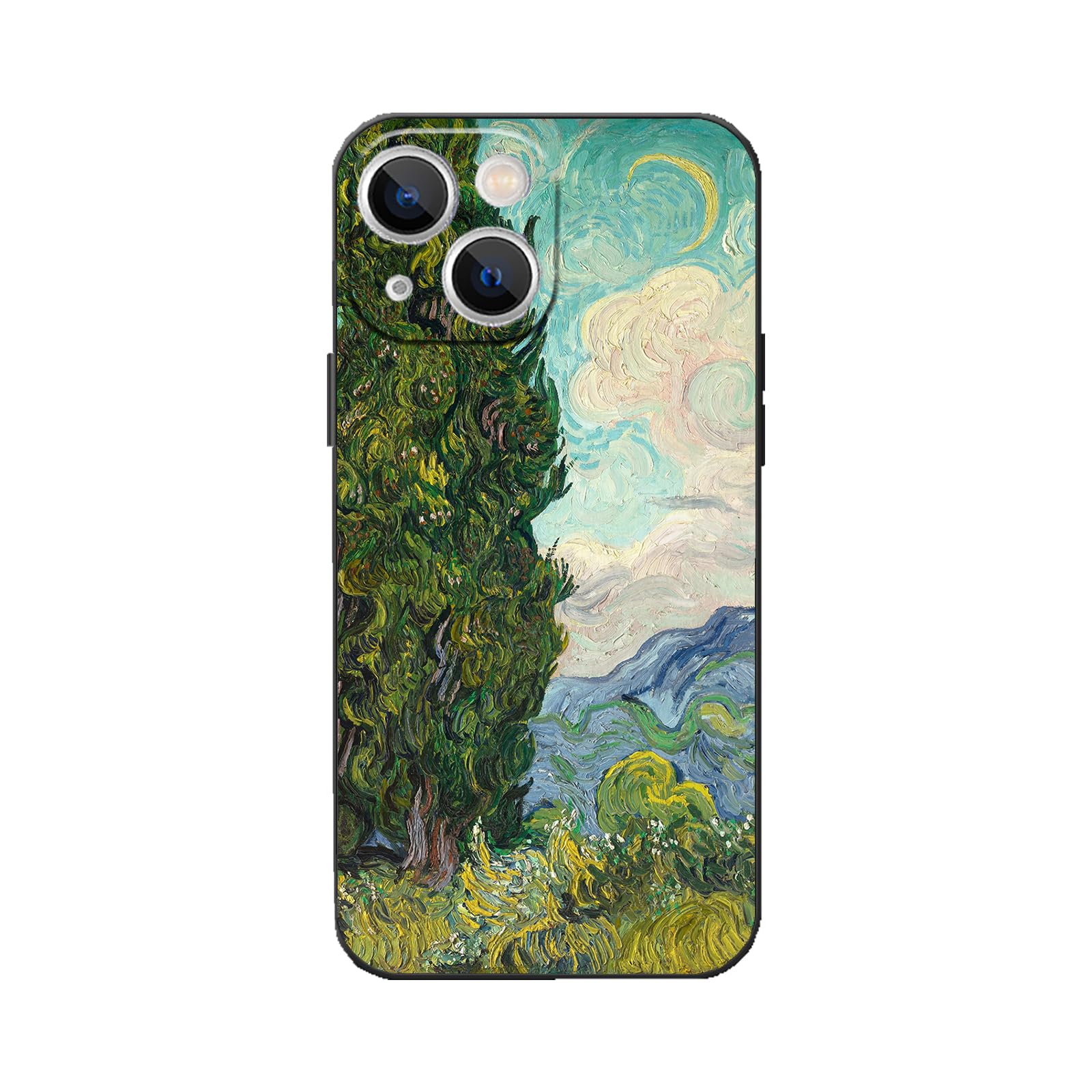WMCFNG Compatible with iPhone 14 Plus Phone Case,Aesthetic Van Gogh Landscape Cypresses Dark Green Tree,Thin TPU Drop Proof Waterproof Shockproof