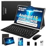 2025 Android 15 Tablet&comma; 10 Inch Octa-Core Tablets 22GB&plus;128GB&plus;1TB Expand&comma; 2-in-1 Electronic Tablet with Keyboard Mouse&comma; 8000mAh Battery&comma; HD IPS Display&comma; GPS&comma;Widevine L1&comma; Split Screen&comma; Metal Body -Black