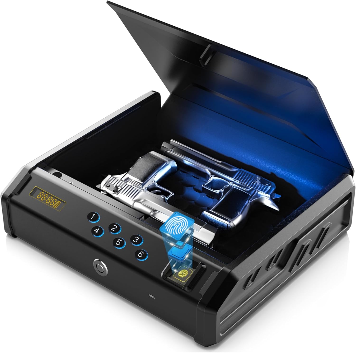 Gun Protected, Biometric Gun Safes for Handgun with 3 Methods Unlock Fingerprint Digital PIN Key Fingerprint Fast Entry Pistol Protected for Automotive Nightstand Dwelling Room