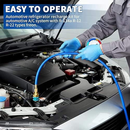 Miniatura 9 de Manguera de recarga de refrigerante R134a con manómetro, A/C R134A Kit de recarga de freón para refrigerador con válvulas de perforación de bala,