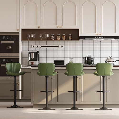 JAMFLY Juego de 4 taburetes de bar, taburetes de bar ajustables de cuero, taburetes de bar modernos, sillas de isla juego de 4 para cocina, color