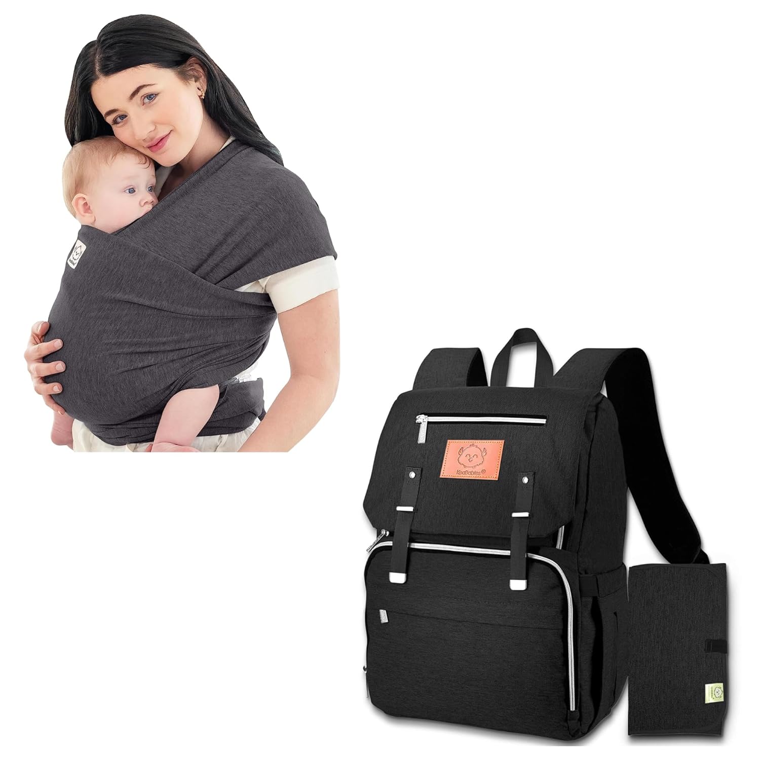 KeaBabies Baby Wrap Carrier and Diaper Bag Backpack - All in 1 Original Breathable Baby Sling, Lightweight,Hands Free Baby Carrier Sling - Waterproof Multi Function Baby Travel Bags, Baby Carrier Wrap