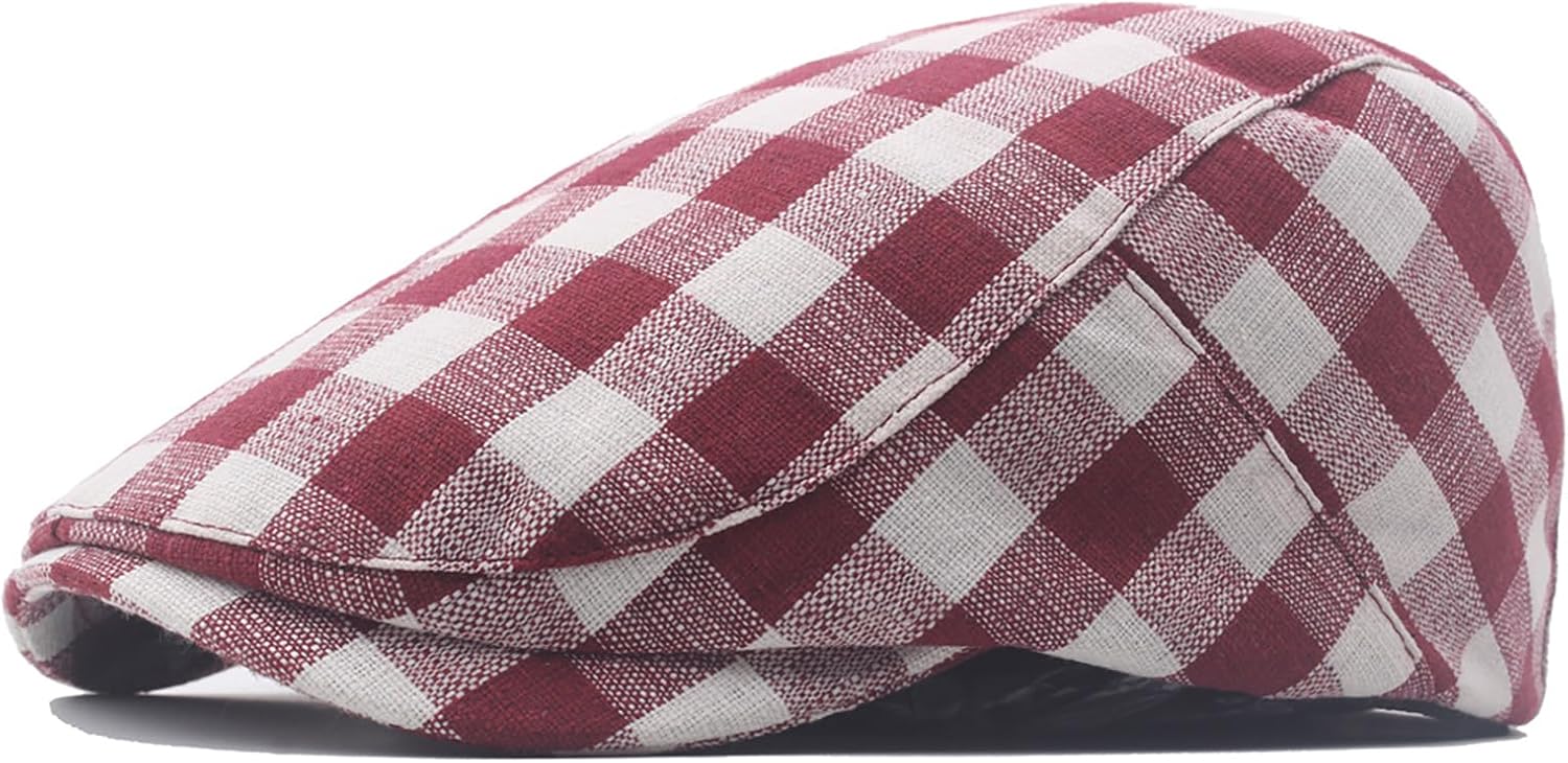 yolrdiw Vintage Checkerboard Hat Ivy Flat Gatsby Cabbie Driving Thin Cotton Newsboy Cap for Unisex