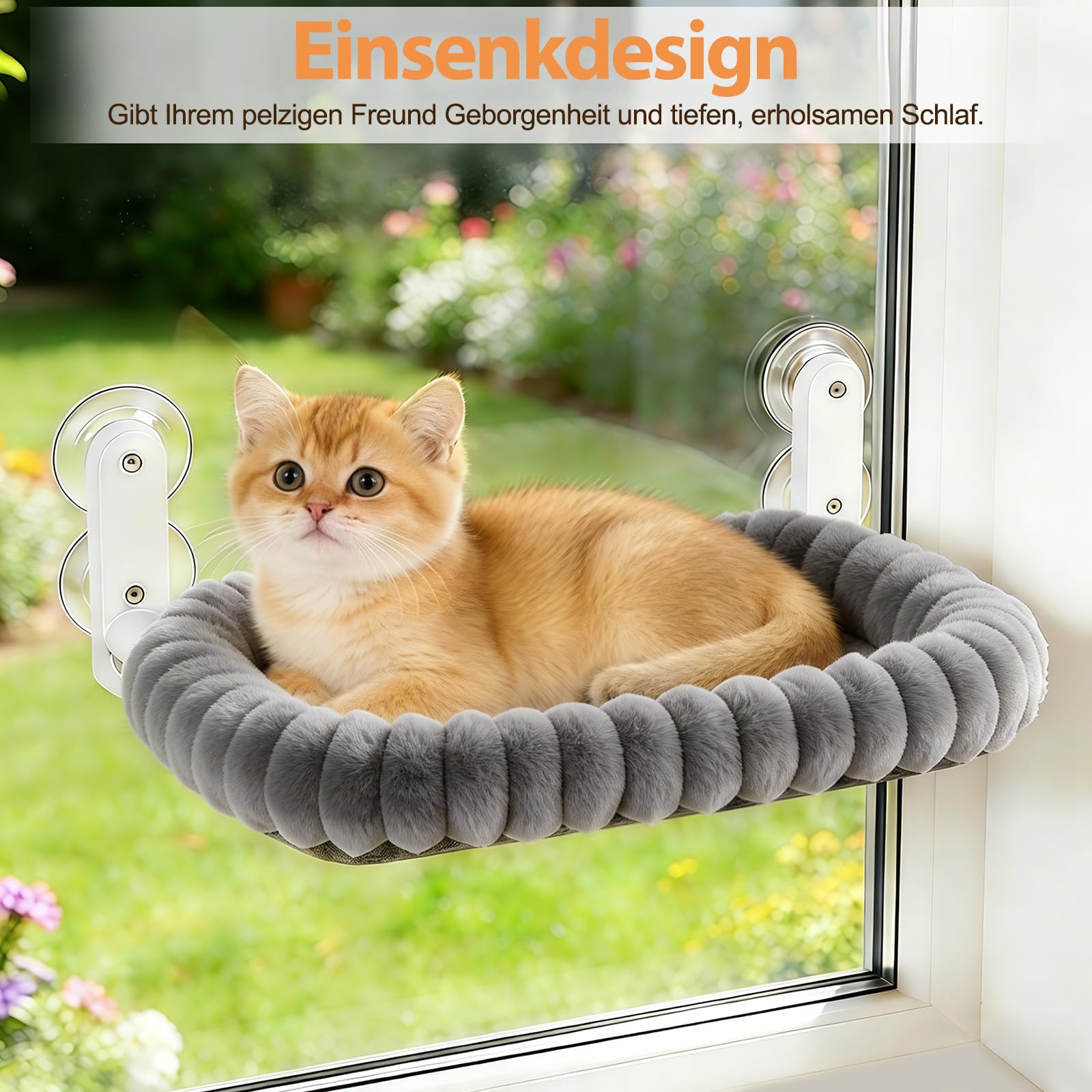 Katzen Fensterliege, Klappbarer Katzenbett Fenster Katzenliege Fensterbank Hängematte mit 4 Saugnäpfen, Abnehmbarem Wendebezug, Weicher Plüsch, Waschbares Bett für große Katzen & Kätzchen (Grau)