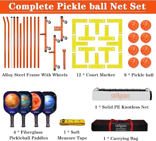 Miniatura 7 de Zdgao Pickleball Set with Net for Driveway, 22 FT Regulation Size Pickle Ball Net Set with Pickleballs, Court Markers and Carry Bag, Steady Metal