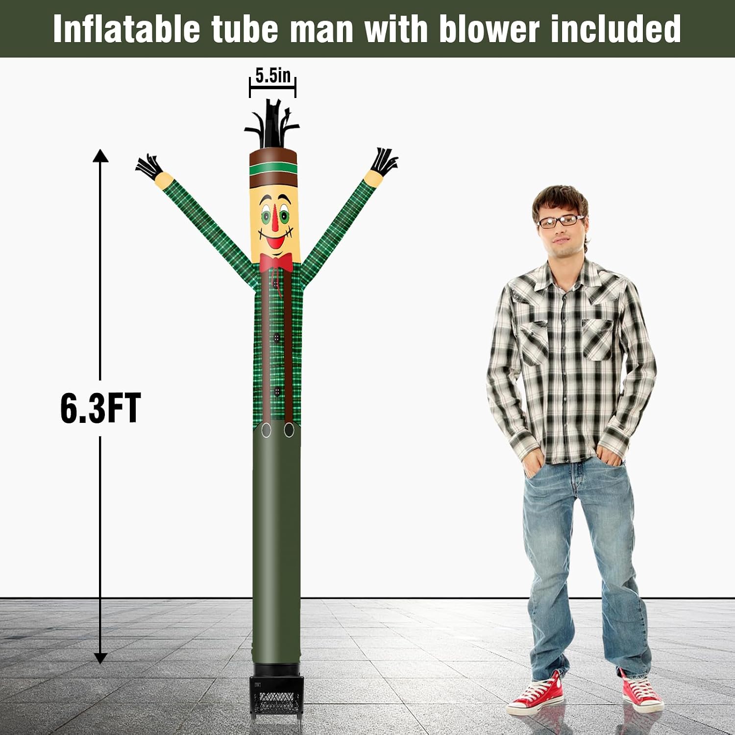 6FT Scarecrow Inflatable Tube Man with Weather-Resistant Blower (5.5'' Diameter) and Built-in LED - Wacky Waving Dancing Guy for Business Advertising Promotion - Halloween Theme