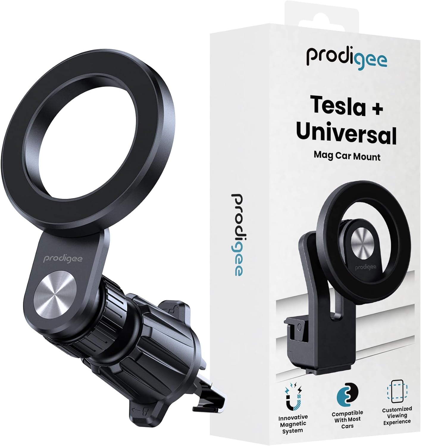 Prodigee Magnetic Rotating Car Mount for Smarthphones, Universal Car Holder for iPhone15/14/13 Pro, Samsung, MagSafe Made for Tesla Model 3, Tesla Model Y (Charging Not Supported)
