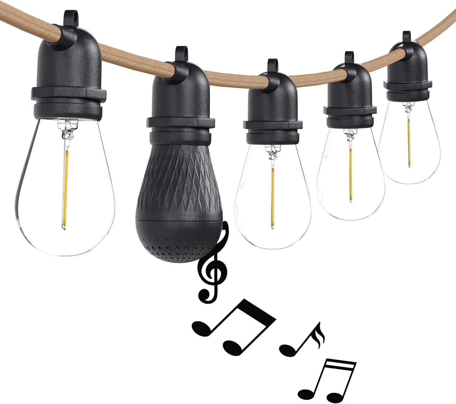 Freespirit Recreation 16.5FT Waterproof Outdoor String Lights - 3 Bluetooth Speaker Outdoor Party Lights with 7 LED Light Bulbs - Perfect for 12V DC, Hanging Lights for Outside Deck Porch & More