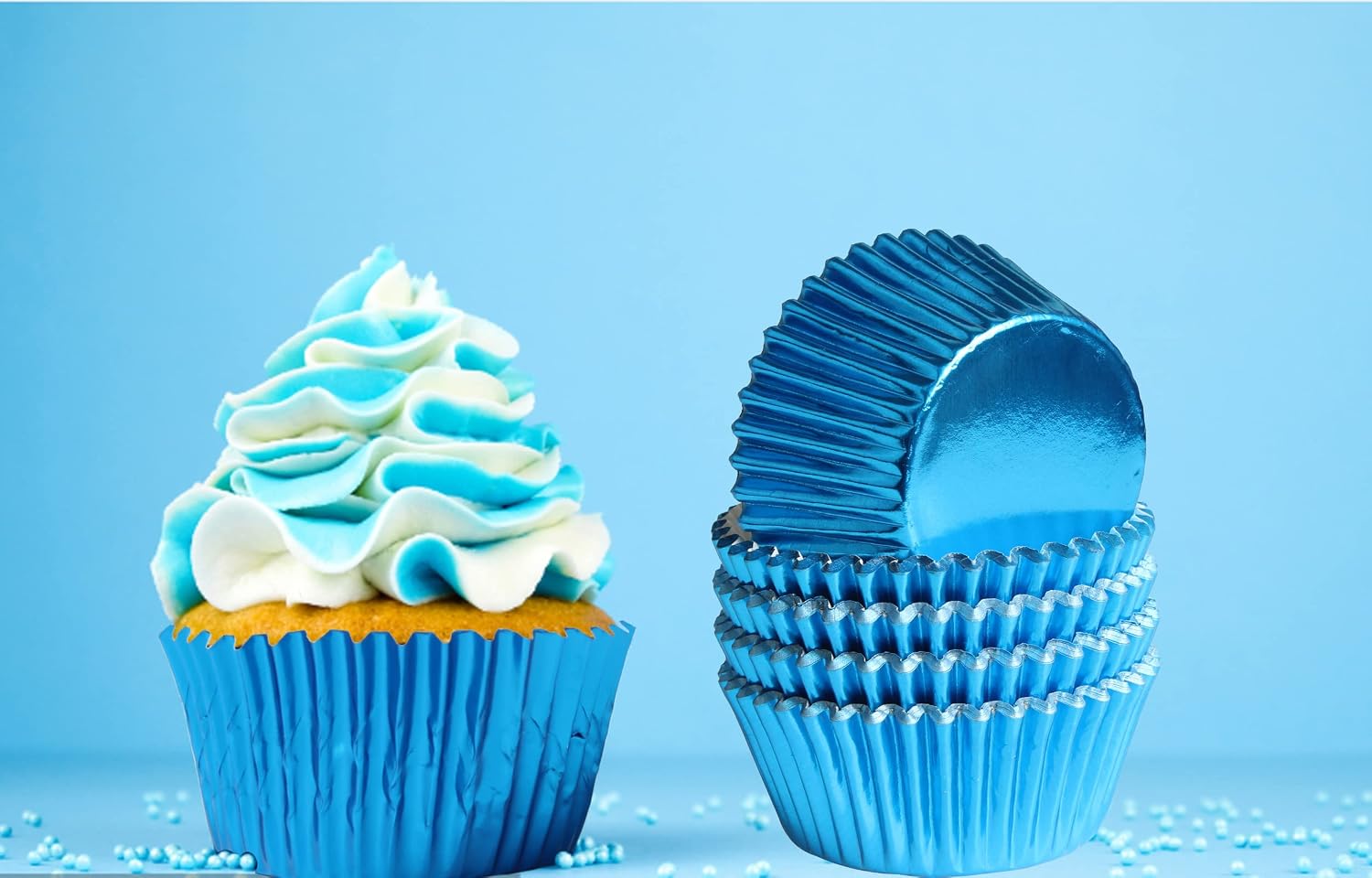 MEETINGU Blue Foil Cupcake Liners Paper Baking Cupcake 100Pcs