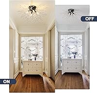 Vista 7 de Moderna lámpara de techo de cristal negro, mini lámpara de araña Sputnik de cristal de 4 luces, lámparas de techo semiempotradas para dormitorio