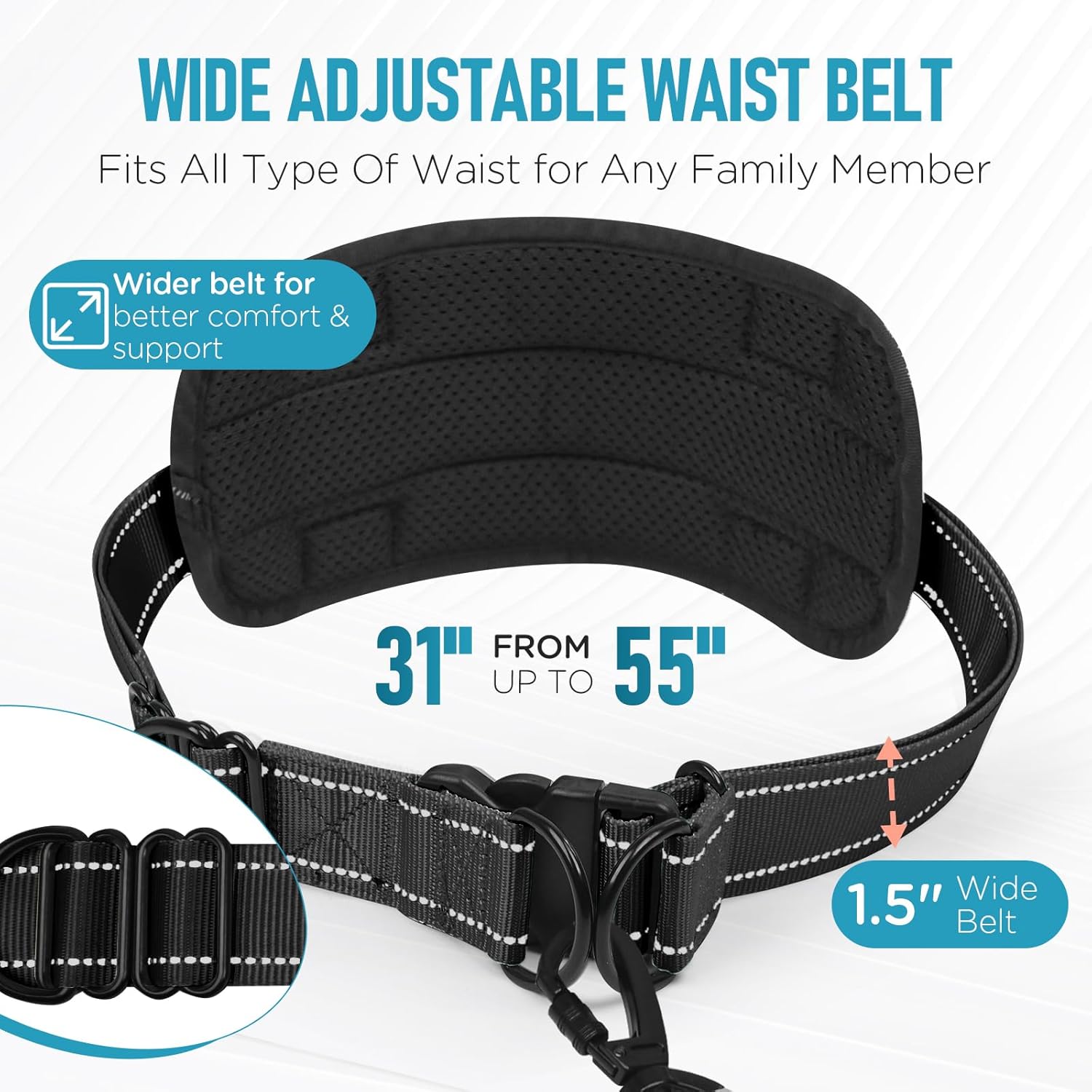 Heavy Duty Hands Free Double Dog Leash for Large Medium Breeds, 6-8ft Reflective Strong Nylon Bungee Leash with Dog Poop Bag Holder