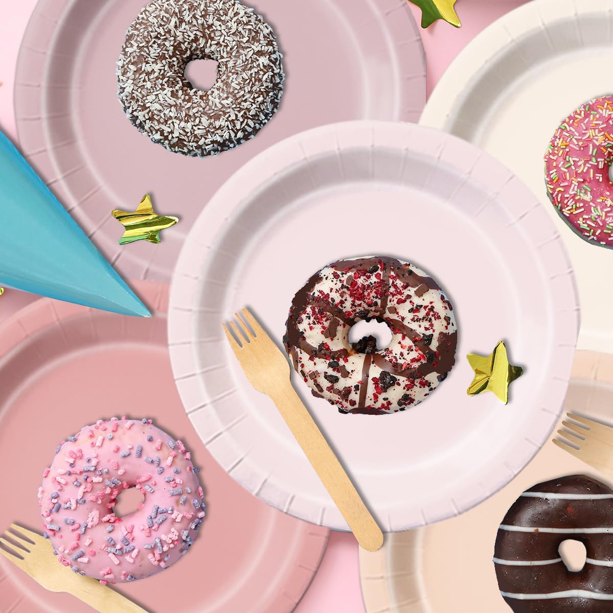 CMUSKO Pink Birthday Decorations - 60pcs Retro Dusty Pink Plates & Napkins Kit Boho Theme Tableware for Baby Shower,Wedding, Bridal Shower - Image 2