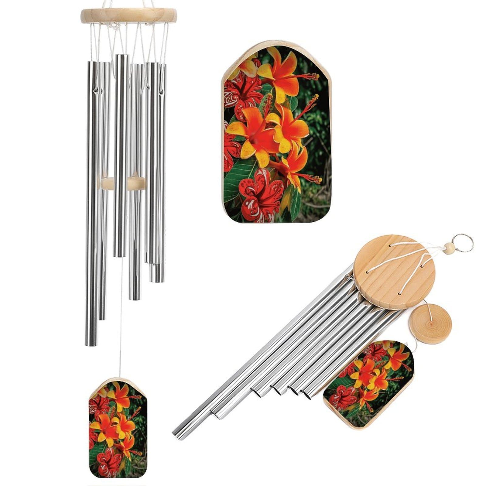 Carillon à vent cadeau de sympathie aux motifs fleurs hawaïennes avec boîte