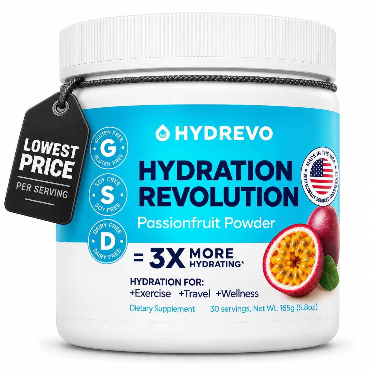 Electrolyte Powder With Amino Acids Drink Mix | Sugar Free, Passionfruit, 30 Servings | High Potassium, Magnesium | Keto Friendly, Non-GMO | Hydration Powder, Hydration Revolution