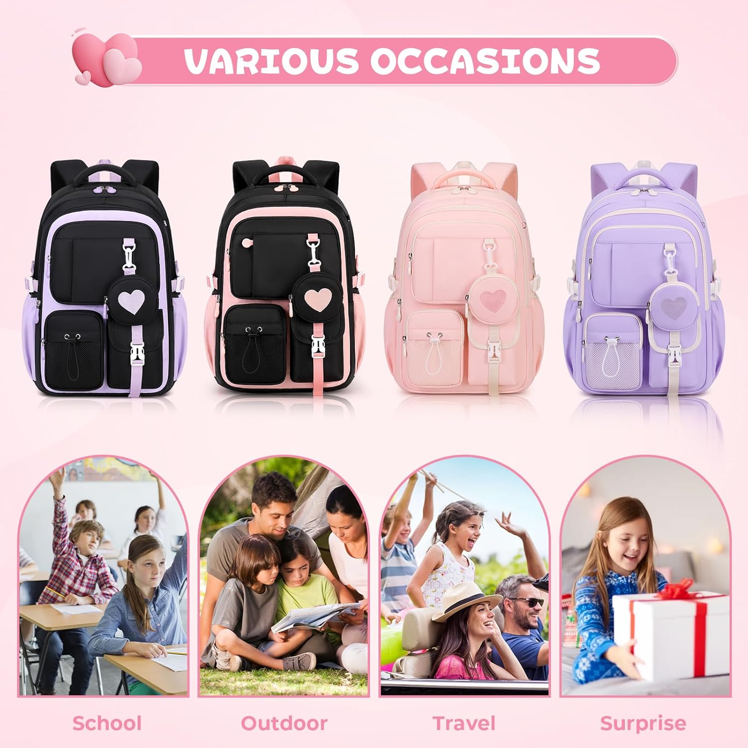 MOONBABY Girls Backpack, Kids Backpack for Girls, School bag for Primary Elementary Teenage, Middle School Students Bookbag - Image 8